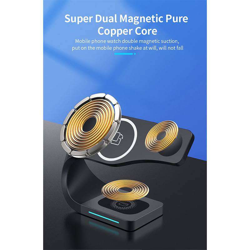 Appleking 4в1 магнитен безжичен стенд за iPhone / Apple Watch / AirPods - 15W - черен
