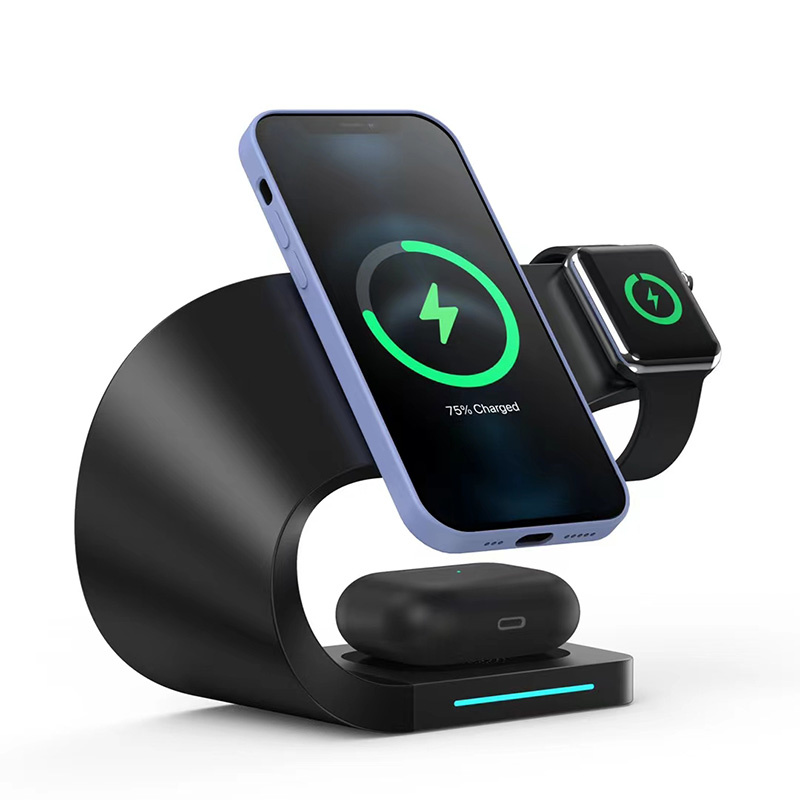Appleking 4в1 магнитен безжичен стенд за iPhone / Apple Watch / AirPods - 15W - черен