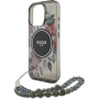 Калъф Guess IML Flowers Pearl Strap с каишка и MagSafe за iPhone 16 Pro Max - сив