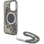Калъф Guess IML Flowers Pearl Strap с каишка и MagSafe за iPhone 16 Pro Max - сив