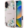 Guess Grained Magnolia кейс с флорален мотив и MagSafe за iPhone 16 - розов