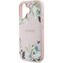 Guess Grained Magnolia кейс с флорален мотив и MagSafe за iPhone 16 - розов