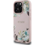 Калъф Guess Grained Magnolia с флорален мотив и MagSafe за iPhone 16 Pro - розов