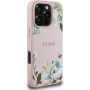 Калъф Guess Grained Magnolia с флорален мотив и MagSafe за iPhone 16 Pro - розов