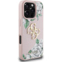 Guess Grained Roses 4G Metal Logo кейс за iPhone 16 Pro - розов