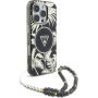 Калъф Guess IML Palm Trees Triangle Logo Pearl Strap с каишка и MagSafe за iPhone 16 Pro - черен