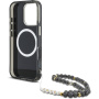 Калъф Guess IML Palm Trees Triangle Logo Pearl Strap с каишка и MagSafe за iPhone 16 Pro - черен