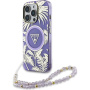Калъф Guess IML Palm Trees Triangle Logo Pearl Strap с връзка и MagSafe за iPhone 16 Pro - лилав