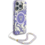 Калъф Guess IML Palm Trees Triangle Logo Pearl Strap с връзка и MagSafe за iPhone 16 Pro - лилав