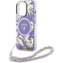 Калъф Guess IML Palm Trees Triangle Logo Pearl Strap с връзка и MagSafe за iPhone 16 Pro - лилав