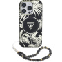 Калъф Guess IML Palm Trees Triangle Logo Pearl Strap с каишка и MagSafe за iPhone 16 Pro - черен