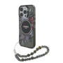 Калъф Guess IML Flowers Pearl Strap с каишка и MagSafe за iPhone 16 Pro Max - сив