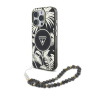 Калъф Guess IML Palm Trees Triangle Logo Pearl Strap с каишка и MagSafe за iPhone 16 Pro - черен