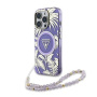 Калъф Guess IML Palm Trees Triangle Logo Pearl Strap с връзка и MagSafe за iPhone 16 Pro - лилав