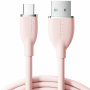 JOYROOM SA29-AC3 силиконов кабел за зареждане и пренос на данни USB-A / USB-C за iPhone / iPad / MacBook / AirPods - 1,2 м - светлорозов