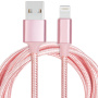 Сплетен кабел за пренос на данни и зареждане USB-A 2.0 / Lightning за iPhone / iPad / iPod / AirPods - 2 m - розов