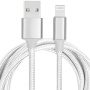 Сплетен кабел за пренос на данни и зареждане USB-A 2.0 / Lightning за iPhone / iPad / iPod / AirPods - 2 m - сребърен