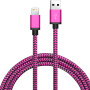 Сплетен кабел за зареждане и синхронизиране USB-A 2.0 / Lightning за iPhone / iPad / iPod / AirPods - 1 m - цвят фуксия