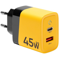Захранващ адаптер Tactical Microgrid GaN USB-A / USB-C 45W за iPhone / iPad / MacBook / iPod / AirPods - жълт