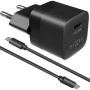 FIXED mini зарядно 20W USB-C с USB-C / USB-C кабел - PD за iPhone / iPad - 1 м - черна