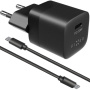FIXED mini зарядно 30W USB-C с USB-C / USB-C кабел - PD за iPhone / iPad - 1 м - бял