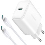 JOYROOM JR-TCF24 комплект за бързо зареждане с адаптер с USB-C порт и USB-C към USB-C кабел - 30W - 1 m - бял