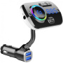 Bluetooth FM предавател за кола с два USB порта за зареждане и цветна подсветка - черен