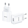 USAMS T21 комплект адаптер с USB-A порт и USB-A към Lightning кабел - 10,5W - 1 m - бял