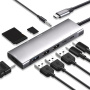 YME68 9v1 хъб - слот за SD / TF карта / HDMI / 3,5 mm жак / 2x USB-C / 3x USB-A към USB-C за MacBook - сив