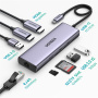 UGREEN CM490 9в1 хъб - слот за SD / TF карта / RJ45 / 2x HDMI / USB-C / 3x USB-A към USB-C - тъмно сив
