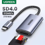 UGREEN 2в1 адаптер с четец за карти - слот за SD / TF карта към USB-C - тъмно сив