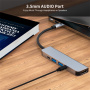 ENKAY 5в1 хъб - HDMI / 3,5 mm жак / USB-C / 2x USB-A към USB-C - сив