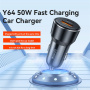 Автомобилно зарядно Yesido Y64 с USB-C / USB-A портове - 50W - черно