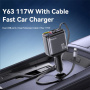 Комплект за кола Yesido Y63 със USB-C / USB-A портове и прибиращ се кабел Lightning и USB-C - 117W - 0,7 m - сив