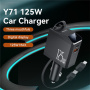 Комплект за кола Yesido Y71 със USB-C / USB-A портове и прибиращ се кабел Lightning и USB-C - 125W - 0,7 m - черен