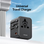 USAMS CC309 универсален адаптер за пътуване с 2x USB-C / USB-A порта и прибиращи се щепсели - 25W - черен