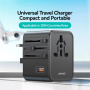 USAMS CC309 универсален адаптер за пътуване с 2x USB-C / USB-A порта и прибиращи се щепсели - 25W - черен