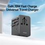 USAMS CC310 универсален адаптер за пътуване с 3x USB-C / 2x USB-A порта и прибиращи се щепсели - 70W - черен