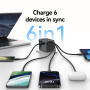 USAMS CC310 универсален адаптер за пътуване с 3x USB-C / 2x USB-A порта и прибиращи се щепсели - 70W - черен