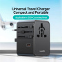 USAMS CC310 универсален адаптер за пътуване с 3x USB-C / 2x USB-A порта и прибиращи се щепсели - 70W - черен
