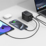 USAMS CC310 универсален адаптер за пътуване с 3x USB-C / 2x USB-A порта и прибиращи се щепсели - 70W - черен