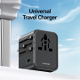 USAMS CC308 универсален адаптер за пътуване с 2x USB-C / USB-A порта и прибиращи се щепсели - 17W - черен
