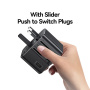 USAMS CC308 универсален адаптер за пътуване с 2x USB-C / USB-A порта и прибиращи се щепсели - 17W - черен