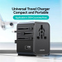 USAMS CC308 универсален адаптер за пътуване с 2x USB-C / USB-A порта и прибиращи се щепсели - 17W - черен