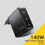 ESSAGER PST-140C2A GaN адаптер за бързо зареждане с 2x USB-C / USB-A порта - 140W - черен