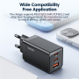 Toocki GaN бързо зареждащ адаптер с портове 2x USB-C / USB-A - 67W - черен