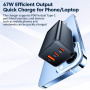 Toocki GaN бързо зареждащ адаптер с портове 2x USB-C / USB-A - 67W - черен