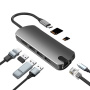 FX-1916 8-в-1 хъб - слот за SD / TF карта / RJ45 / HDMI / USB-C / 3x USB-A към USB-C - сив