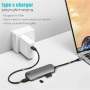 FX-1916 8-в-1 хъб - слот за SD / TF карта / RJ45 / HDMI / USB-C / 3x USB-A към USB-C - сив