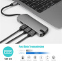 FX-1916 8-в-1 хъб - слот за SD / TF карта / RJ45 / HDMI / USB-C / 3x USB-A към USB-C - сив